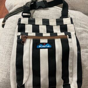 KAVU Black and White Belt Bag with Striking Stripes